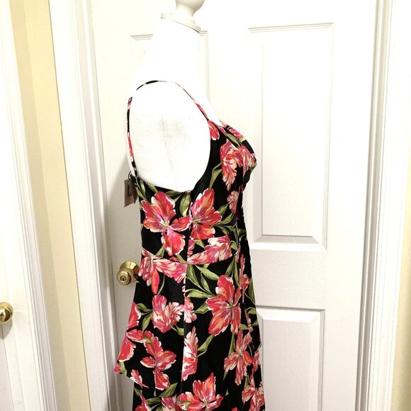 NWT Anne Klein Women Black Pink Floral Tiered Sleeveless Maxi Dress Prom Size 8 - Picture 6 of 12
